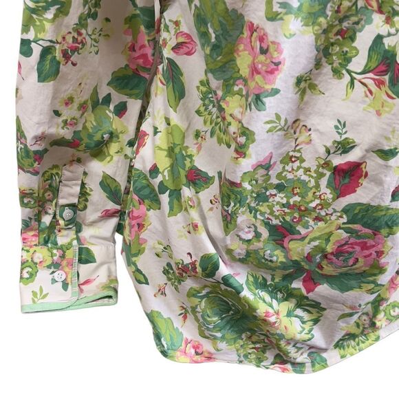 Charter Club Green Floral Button Down Shirt Size Medium - Picture 6 of 13